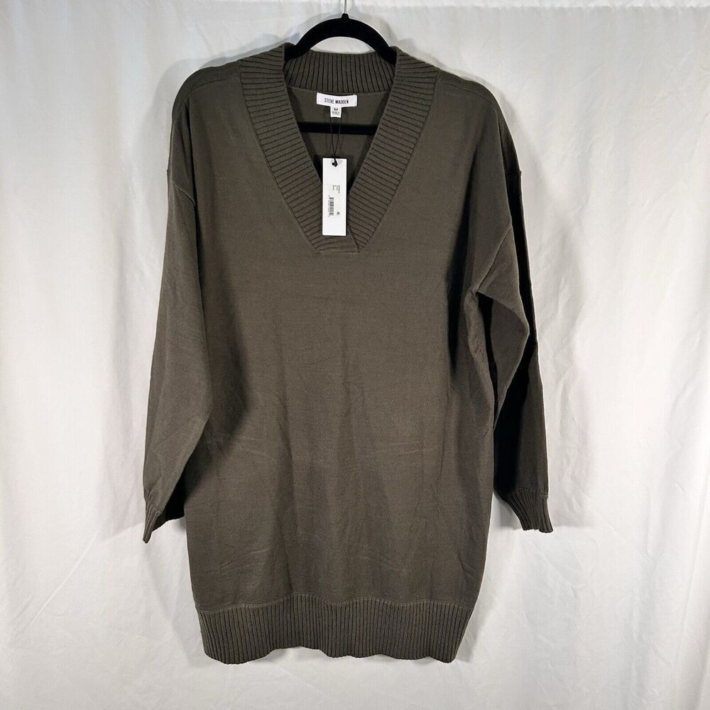 New Steve Madden Sweater Women's Medium Green Vneck Long Sleeve Pullover Long